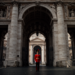 The imposing stone architecture representing the impenetrable Vatican Bank sovereign secrecy and financial autonomy.